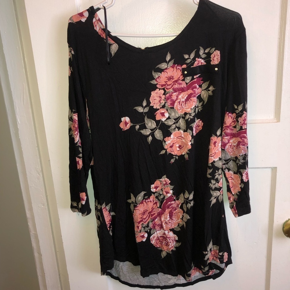 George Black and Pink Asymmetrical 3/4 Sleeve Blouse